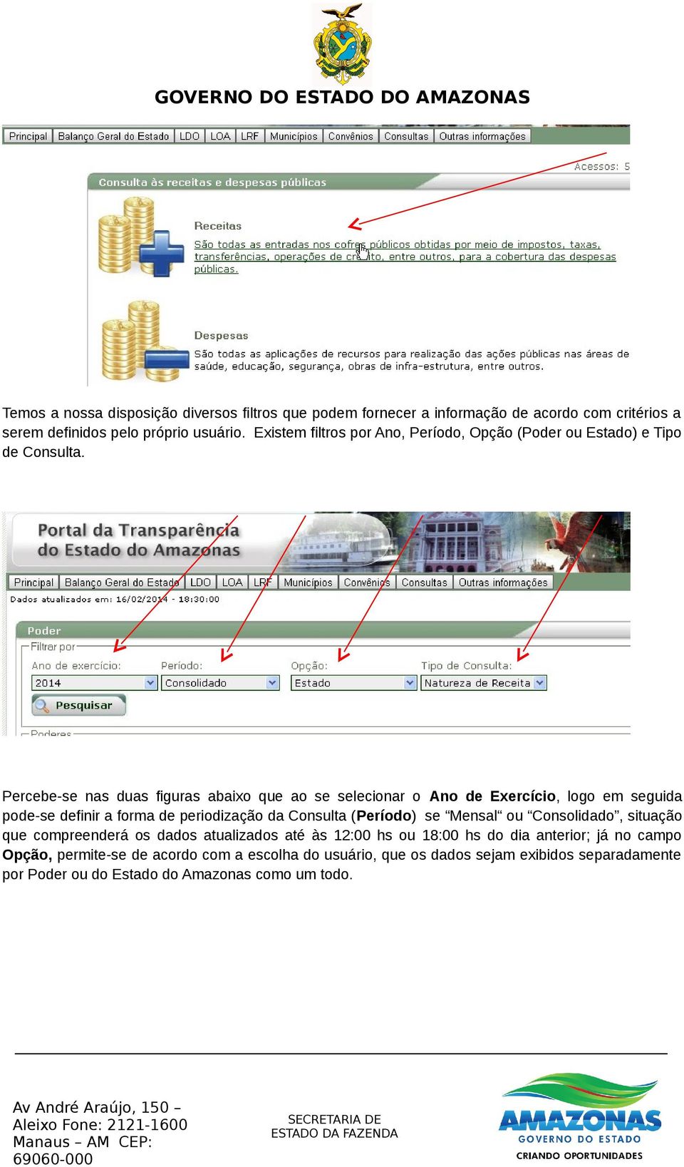 Percebe-se nas duas figuras abaixo que ao se selecionar o Ano de Exercício, logo em seguida pode-se definir a forma de periodização da Consulta (Período) se