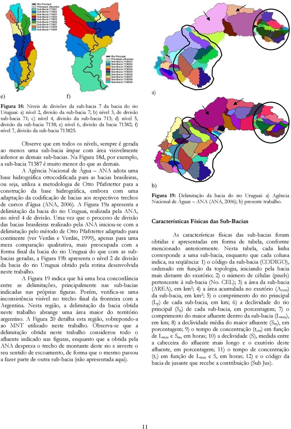 Observe que em todos os nívels, sempre é gerada ao menos uma sub-bacia ímpar com área visivelmente inferior as demais sub-bacias.