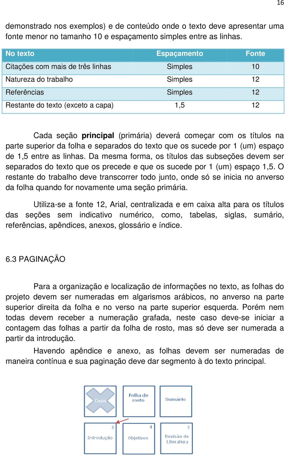 deverá começar com os títulos na parte superior da folha e separados do texto que os sucede por 1 (um) espaço de 1,5 entre as linhas.