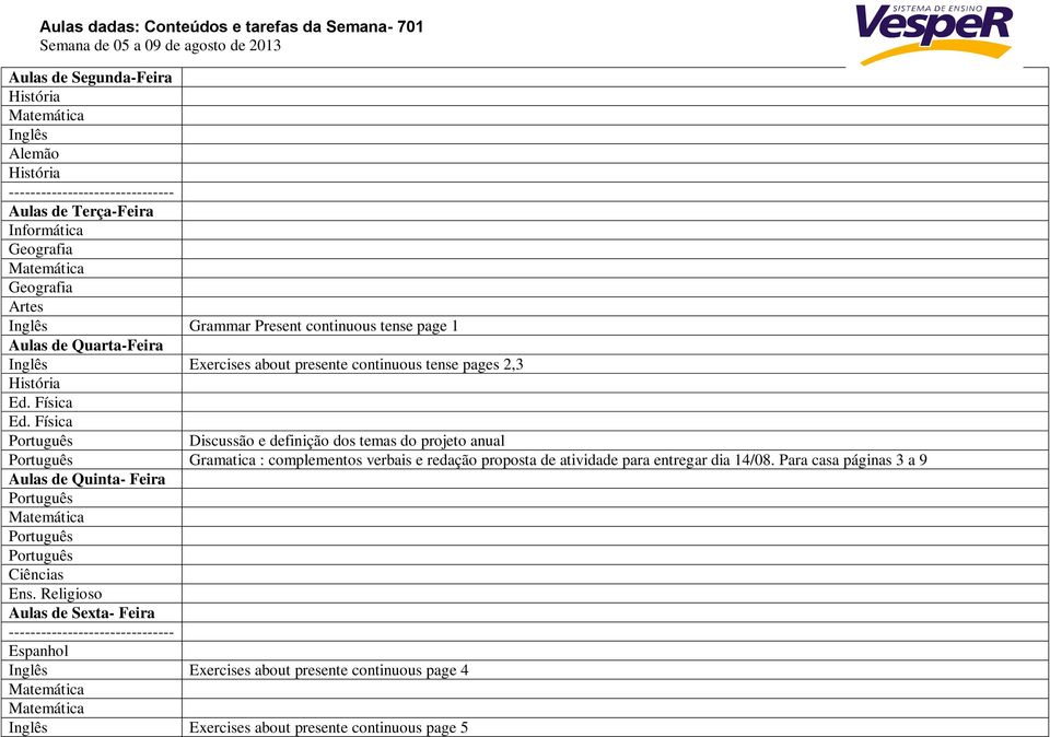 Ed. Discussão e definição dos temas do projeto anual Gramatica : complementos verbais e redação proposta de