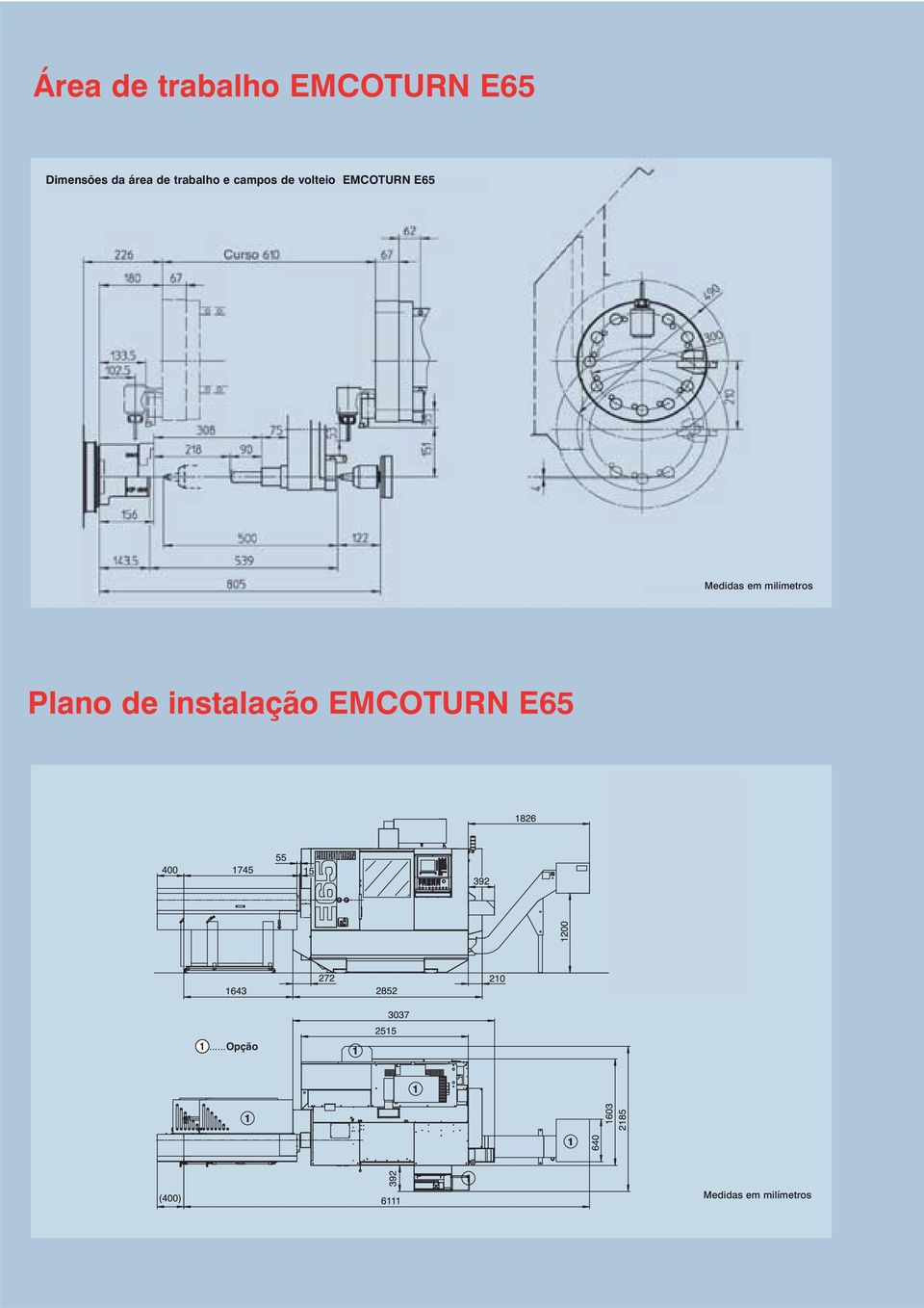 EMCOTURN E65 Medidas em milímetros Plano de