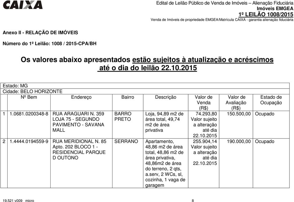 202 BLOCO 1 - RESIDENCIAL PARQUE D OUTONO BARRO PRETO SERRANO Loja, 94,89 m2 de área total, 49,74 m2 de área privativa Apartamento, 48,86 m2 de área total, 48,86 m2 de área privativa, 48,86m2 de