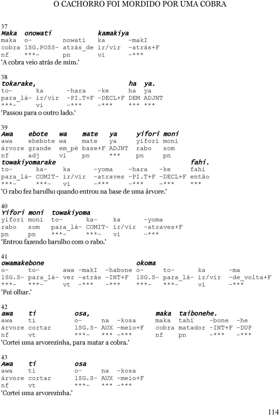 ' 39 Awa ebote wa mate ya yifori moni awa ehebote wa mate ya yifori moni árvore grande em_pé base+f ADJNT rabo som nf adj vi pn *** pn pn towakiyomarake fahi.
