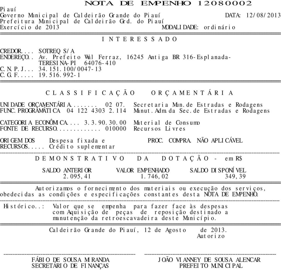 Secretaria Mun.de Estradas e Rodagens FUNC.PROGRAMÁTICA 04 122 4303 2.114 Manut.Adm.da Sec.de Estradas e Rodagens CATEGORIA ECONÔMICA... 3.3.90.30.00 Material de Consumo ---- 2.