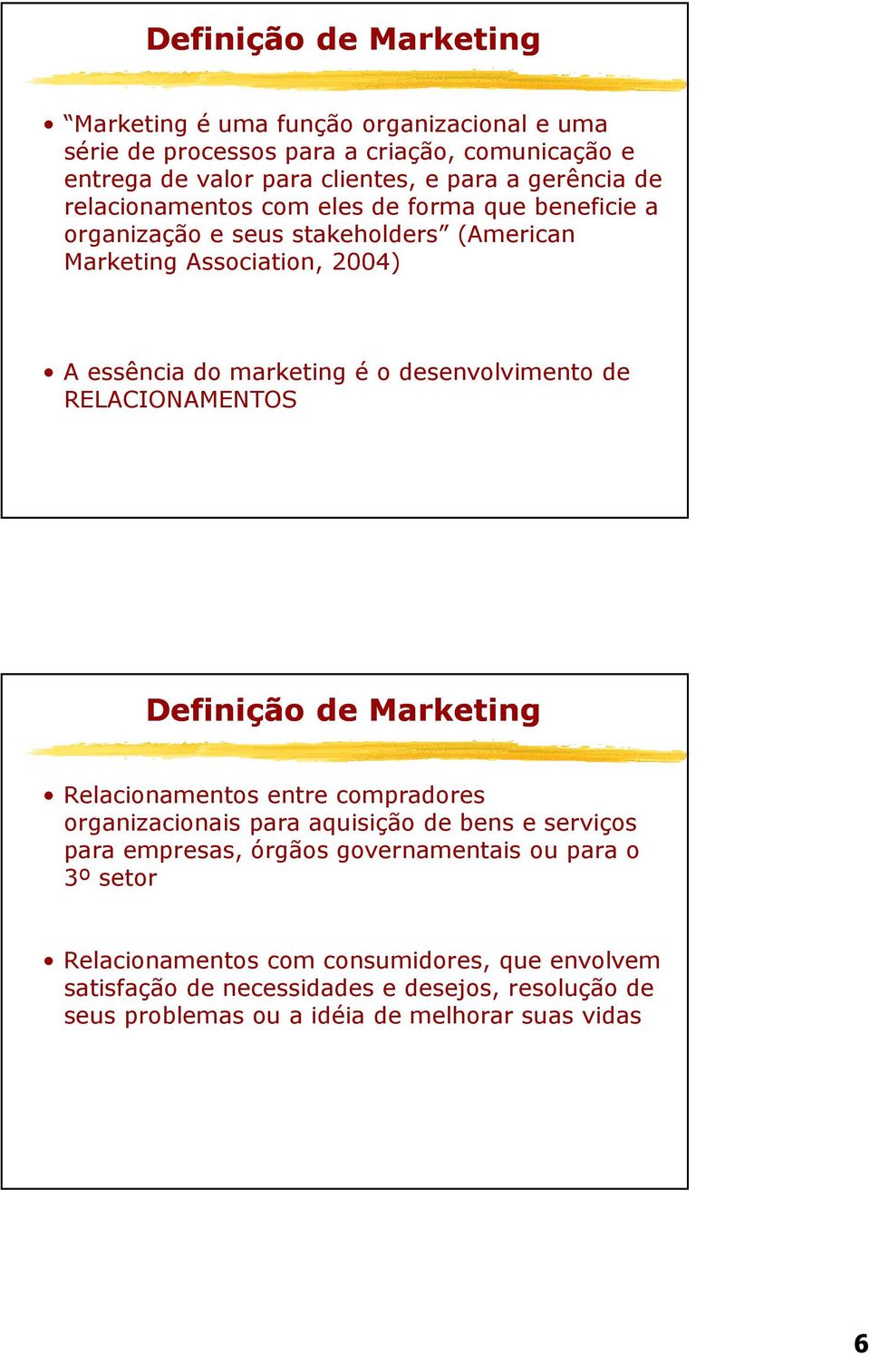 desenvolvimento de RELACIONAMENTOS Definição de Marketing Relacionamentos entre compradores organizacionais para aquisição de bens e serviços para empresas, órgãos