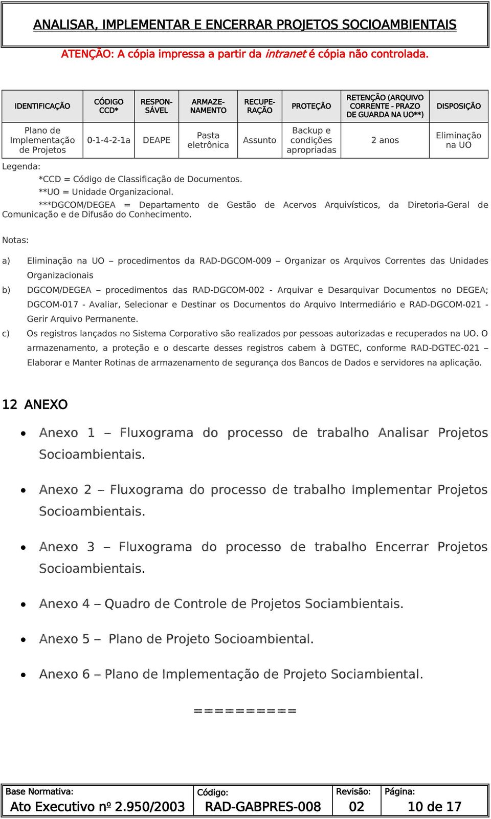 ***DGCOM/DEGEA = Departamento de Gestão de Acervos Arquivísticos, da Diretoria-Geral de Comunicação e de Difusão do Conhecimento.