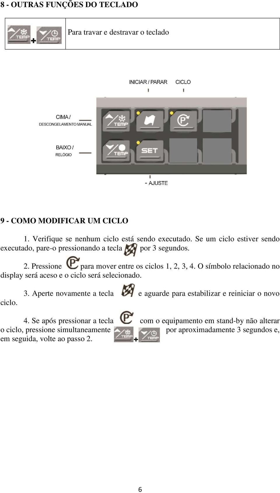 O símbolo relacionado no display será aceso e o ciclo será selecionado. ciclo. 3.