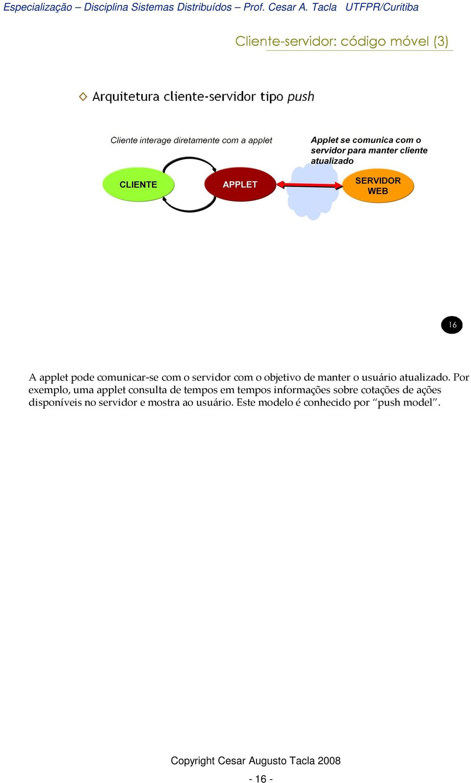 Por exemplo, uma applet consulta de tempos em tempos informações