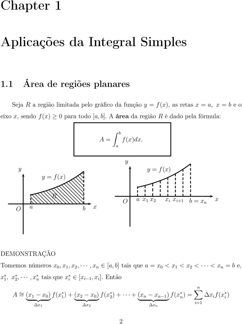 f() pr todo [, b]. A áre d região R é ddo pel fórmul: A = f()d.