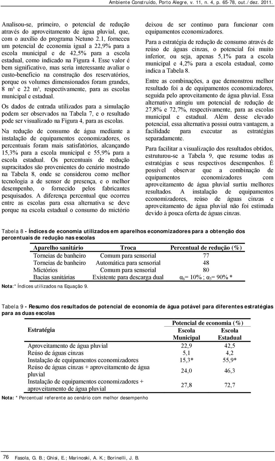 Esse valor é bem significativo, mas seria interessante avaliar o custo-benefício na construção dos reservatórios, porque os volumes dimensionados foram grandes, 8 m³ e 22 m³, respectivamente, para as