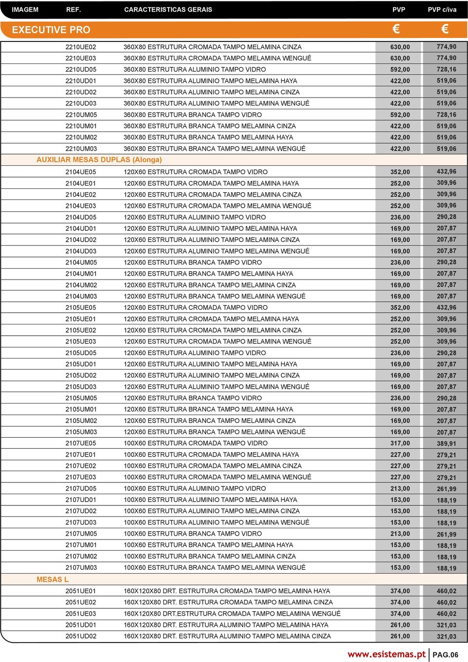 360X80 ESTRUTURA BRANCA TAMPO VIDRO 592,00 2210UM01 360X80 ESTRUTURA BRANCA TAMPO MELAMINA CINZA 422,00 2210UM02 360X80 ESTRUTURA BRANCA TAMPO MELAMINA HAYA 422,00 2210UM03 360X80 ESTRUTURA BRANCA