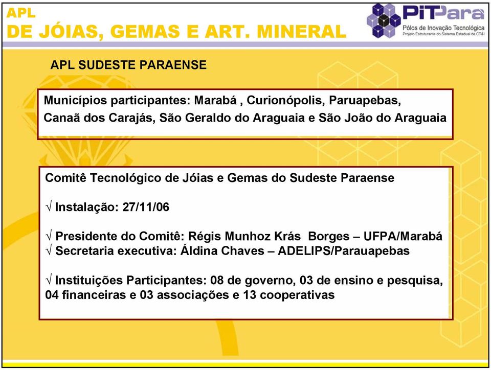 Presidente do Comitê: Régis Munhoz Krás Borges UFPA/Marabá Secretaria executiva: Áldina Chaves