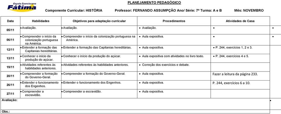 Entender o funcionamento dos Engenhos. Compreender a escravidão. Compreender o início da colonização portuguesa na América. Aula expositiva. Entender a formação das Capitanias hereditárias.