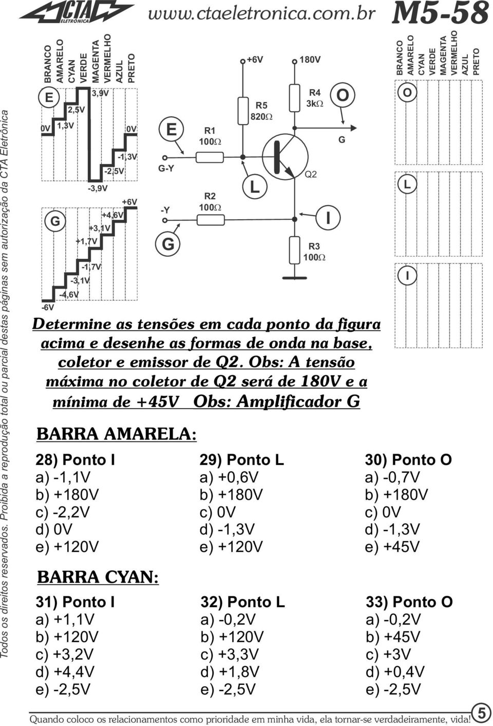 +6V E -Y -Y BRR MREL: 8) Ponto I a) -,V b) +80V c) -,V d) 0V<<< e) +V 3) Ponto I a) +,V<<< b) +V c) +3,V d) +4,4V e) -,V R 0W R 0W +6V R 8W L 9) Ponto L a) +0,6V<<< b) +80V d) -,3V e) +V R3 0W Quando