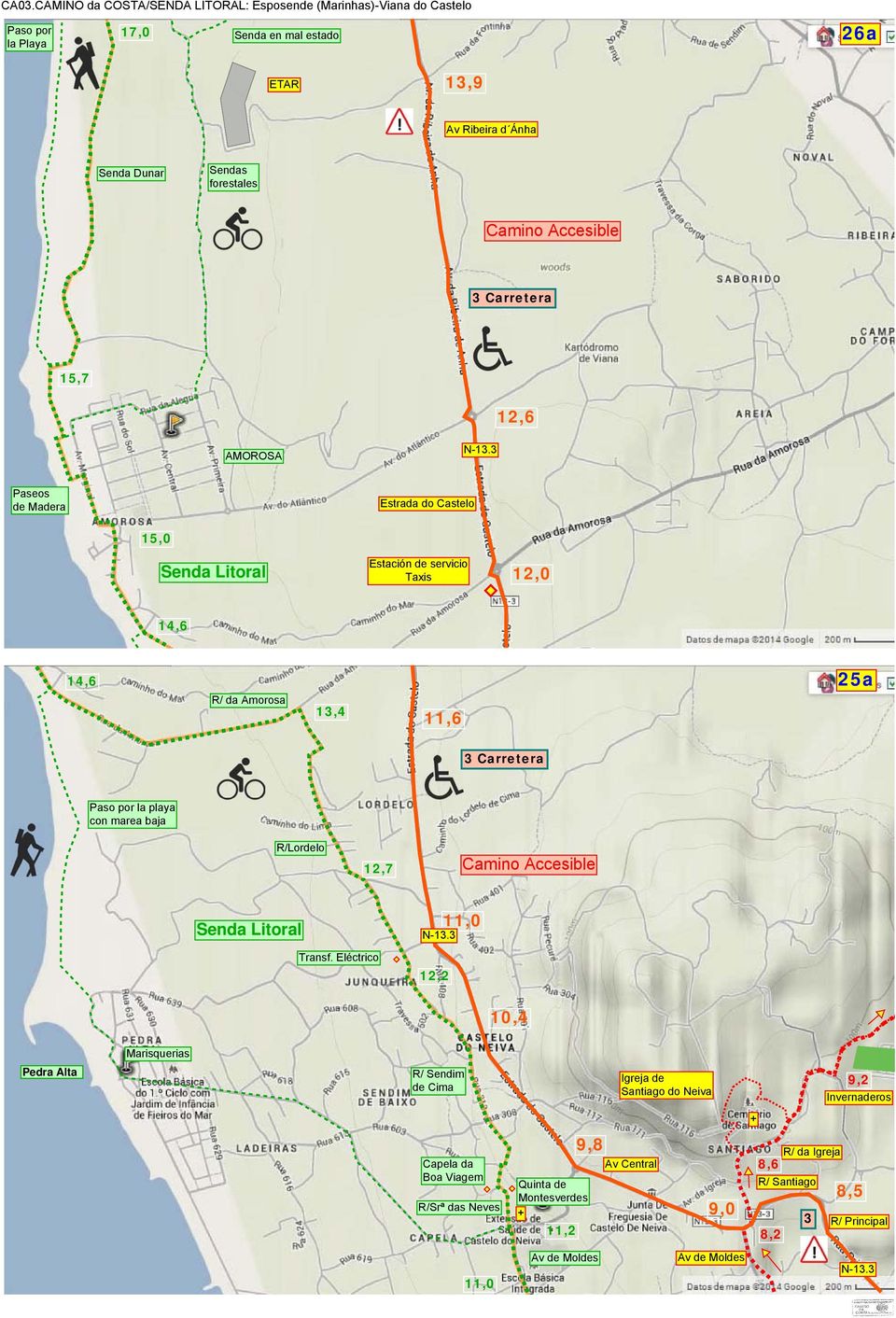 Carretera Paso por la playa con marea baja R/Lordelo 12,7 Camino Accesible Transf.