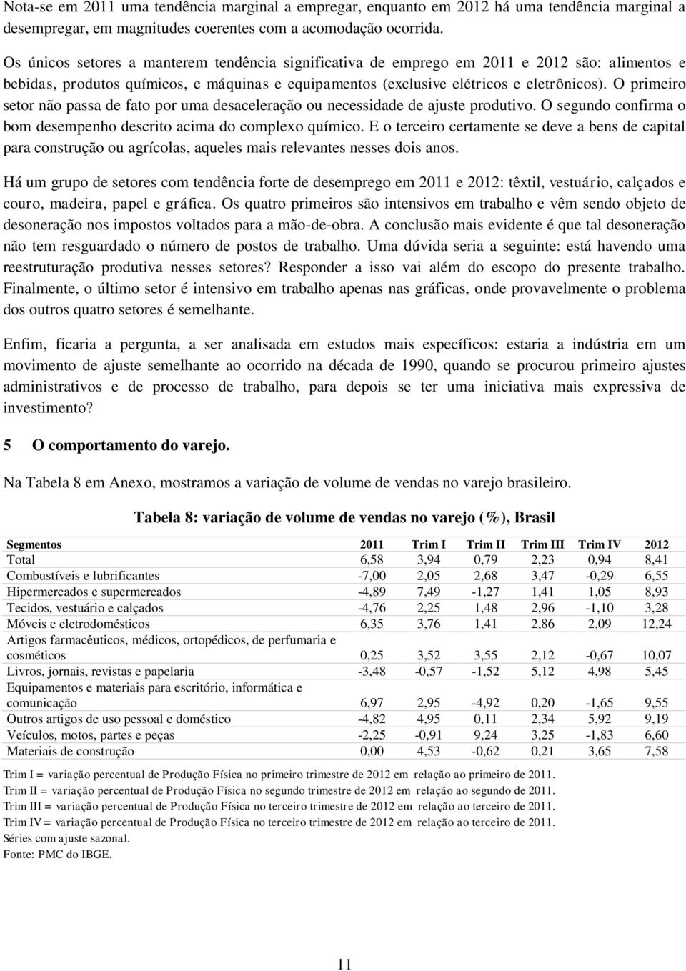 O primeiro setor não passa de fato por uma desaceleração ou necessidade de ajuste produtivo. O segundo confirma o bom desempenho descrito acima do complexo químico.