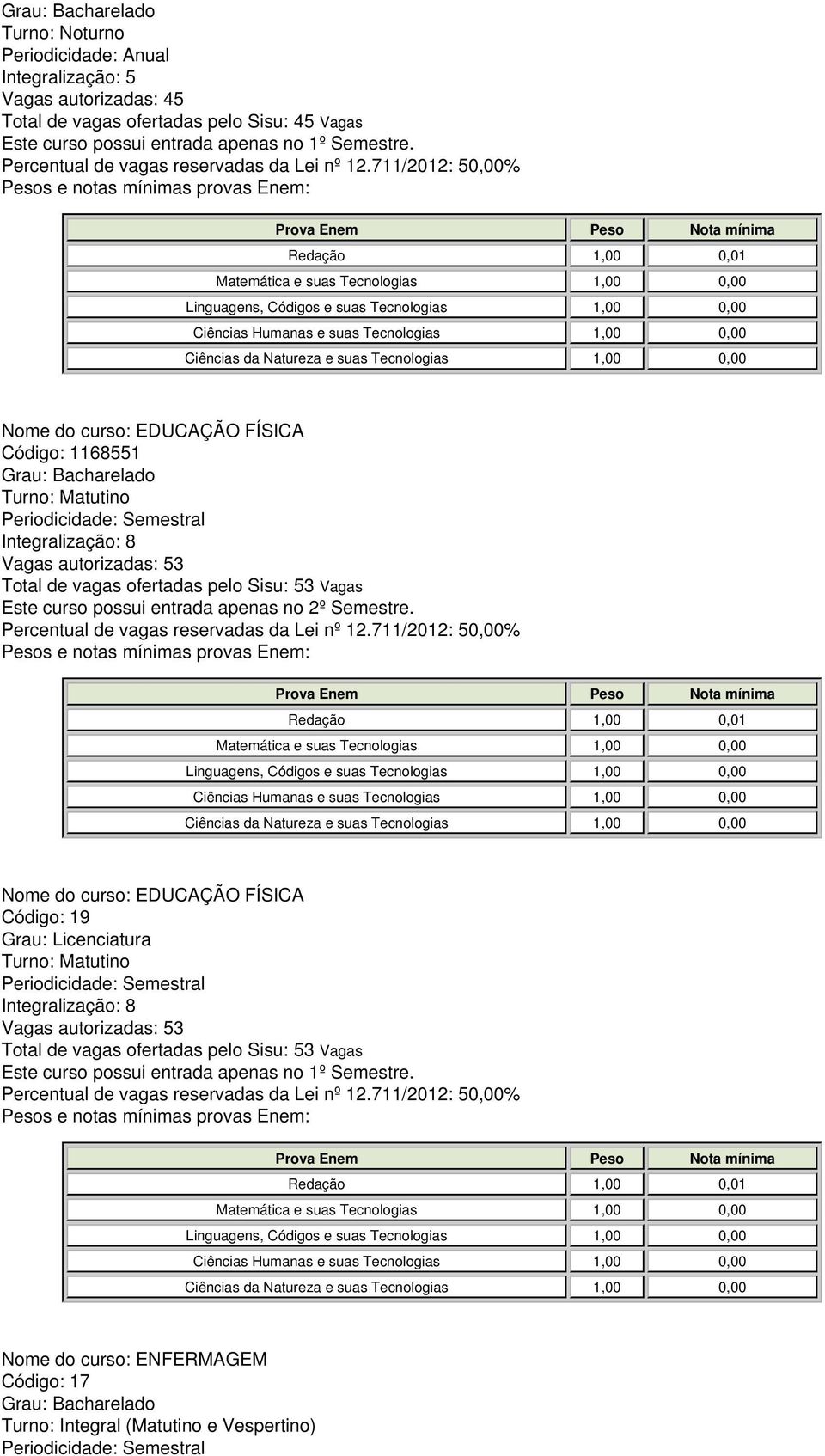 Sisu: 53 Vagas Este curso possui entrada apenas no 2º Semestre.