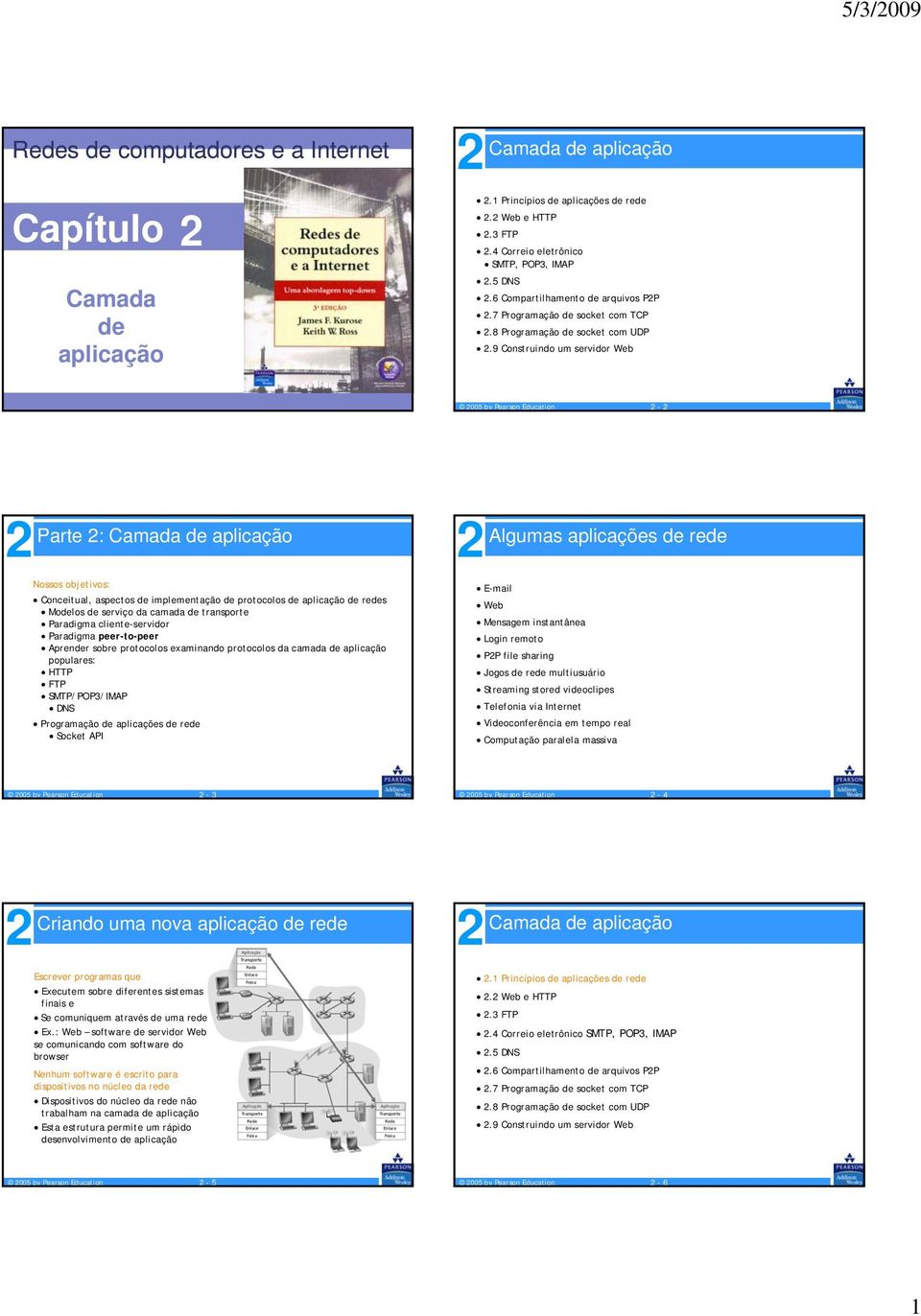 9 Construindo um servidor Web 005 by Pearson Education - Parte : Nossos objetivos: Conceitual, aspectos de implementação de protocolos de aplicação de redes Modelos de serviço da camada de transporte