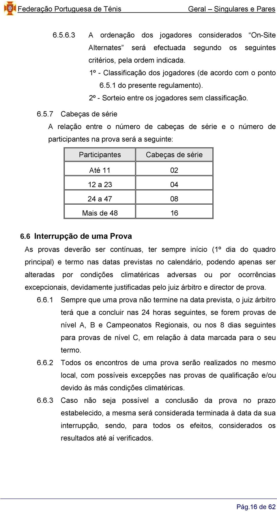 1 do presente regulamento). 2º - Sorteio entre os jogadores sem classificação. 6.5.