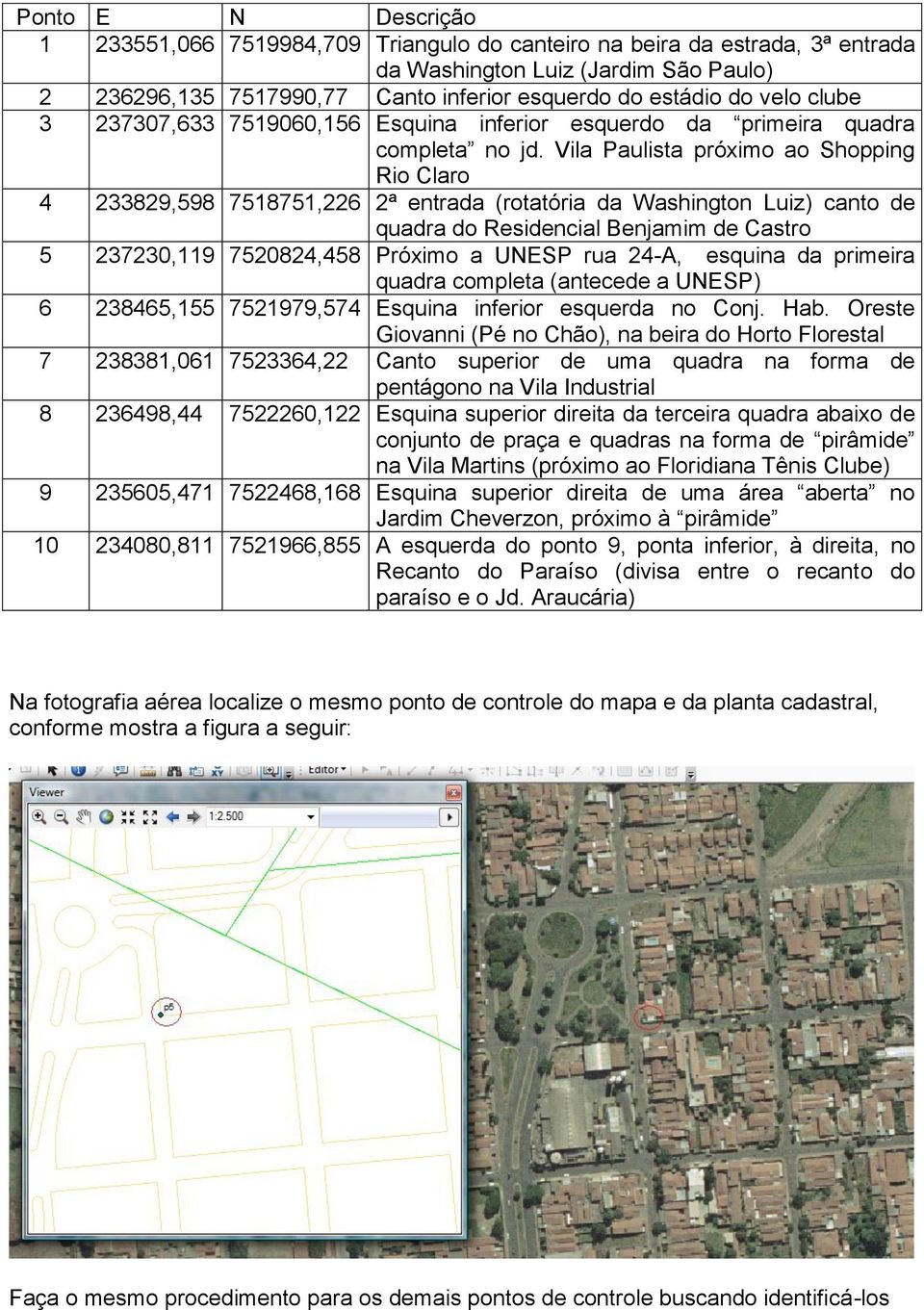 Vila Paulista próximo ao Shopping Rio Claro 4 233829,598 7518751,226 2ª entrada (rotatória da Washington Luiz) canto de quadra do Residencial Benjamim de Castro 5 237230,119 7520824,458 Próximo a