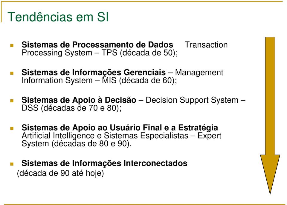 Support System DSS (décadas de 70 e 80); Sistemas de Apoio ao Usuário Final e a Estratégia Artificial Intelligence