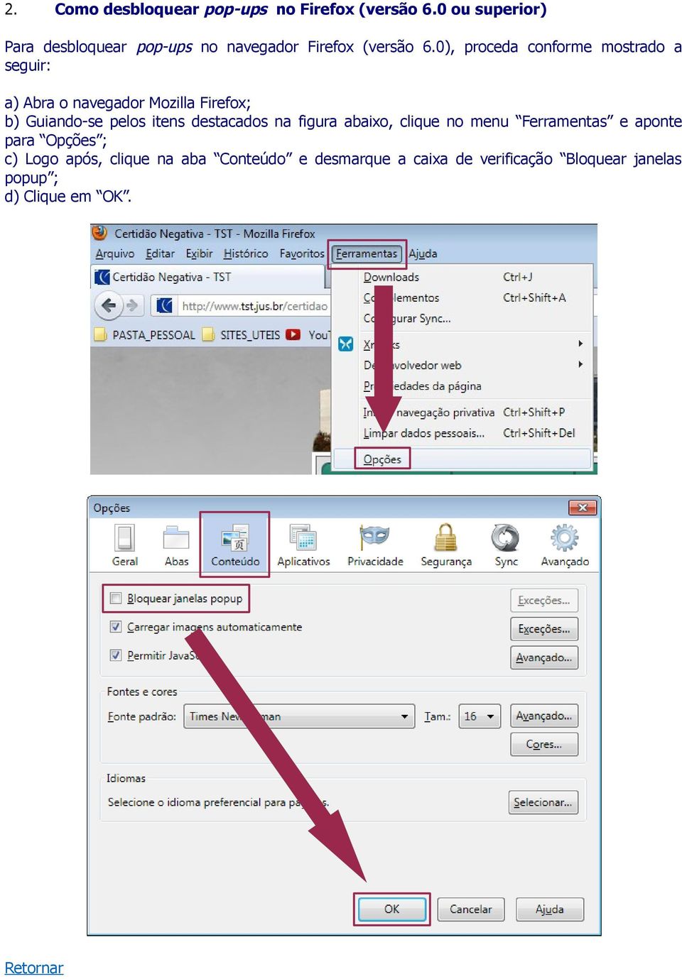 0), proceda conforme mostrado a seguir: a) Abra o navegador Mozilla Firefox; b) Guiando-se pelos itens