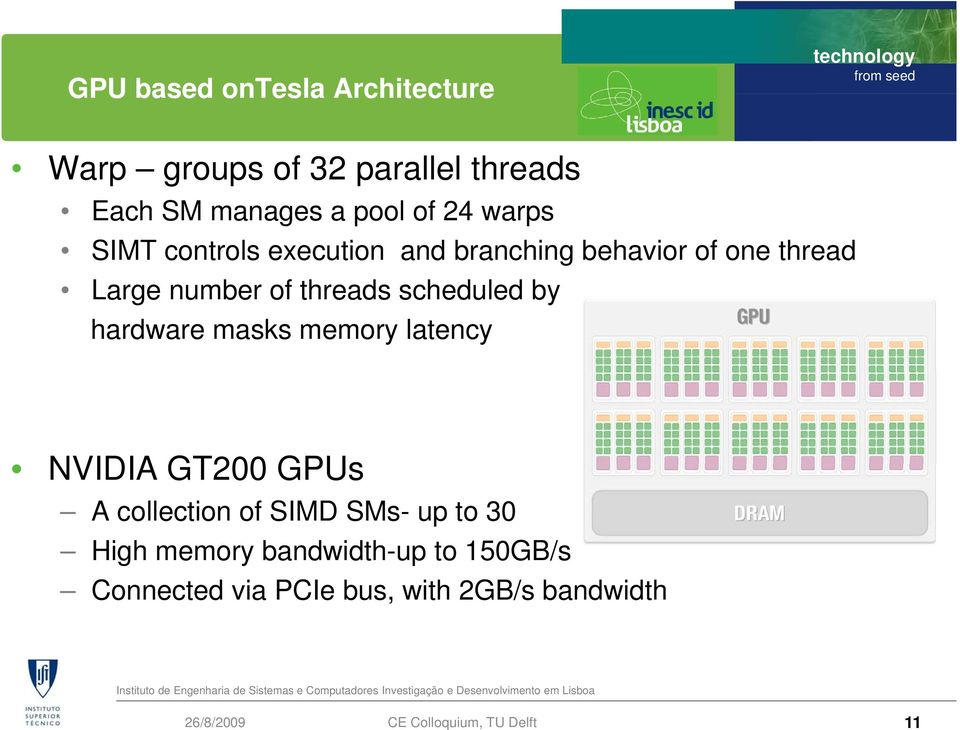 threads scheduled by hardware masks memory latency NVIDIA GT200 GPUs A collection of SIMD