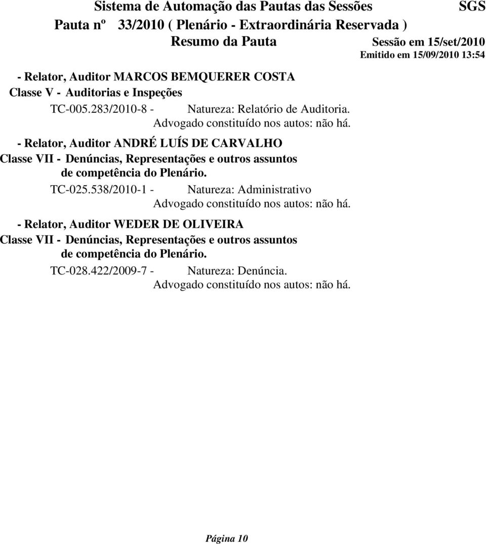 - Relator, Auditor ANDRÉ LUÍS DE CARVALHO TC-025.