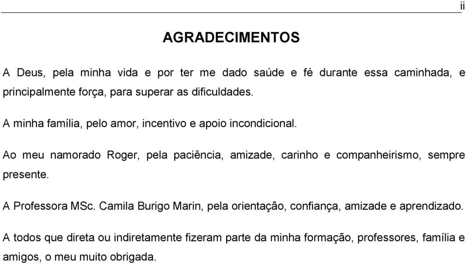 Ao meu namorado Roger, pela paciência, amizade, carinho e companheirismo, sempre presente. A Professora MSc.