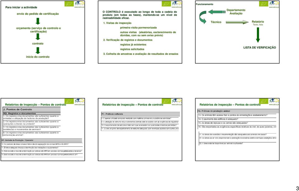 Visitas de inspecção primeira visita pormenorizada outras visitas (aleatórias, esclarecimento de dúvidas, com ou sem aviso prévio) Funcionamento Técnico Departamento Avaliação Relatório