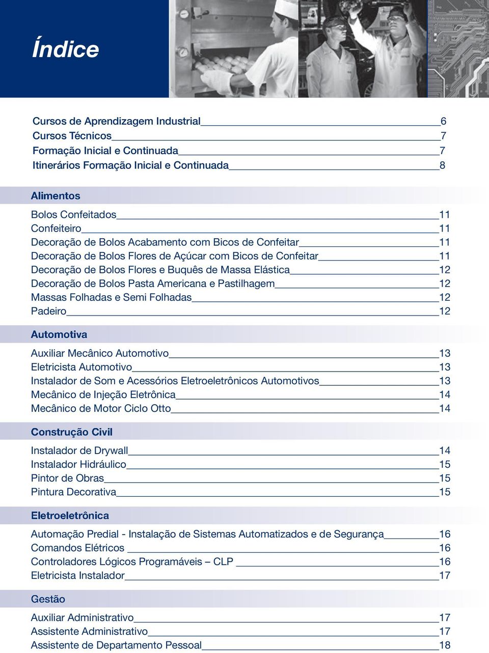 Pastilhagem 12 Massas Folhadas e Semi Folhadas 12 Padeiro 12 Automotiva Auxiliar Mecânico Automotivo 13 Eletricista Automotivo 13 Instalador de Som e Acessórios Eletroeletrônicos Automotivos 13