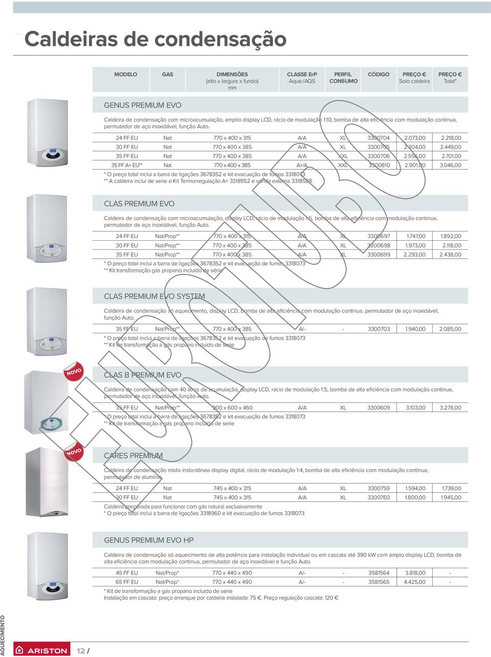 permutador de aço inoxidável, função Auto. 24 FF EU Nat 770 x 400 x 315 A/A XL 3300704 2.073,00 2.218,00 30 FF EU Nat 770 x 400 x 385 A/A XL 3300705 2.304,00 2.