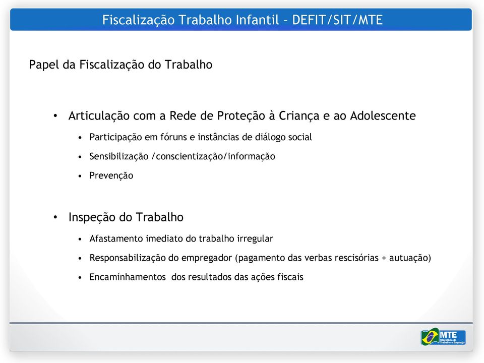 Prevenção Inspeção do Trabalho Afastamento imediato do trabalho irregular Responsabilização do