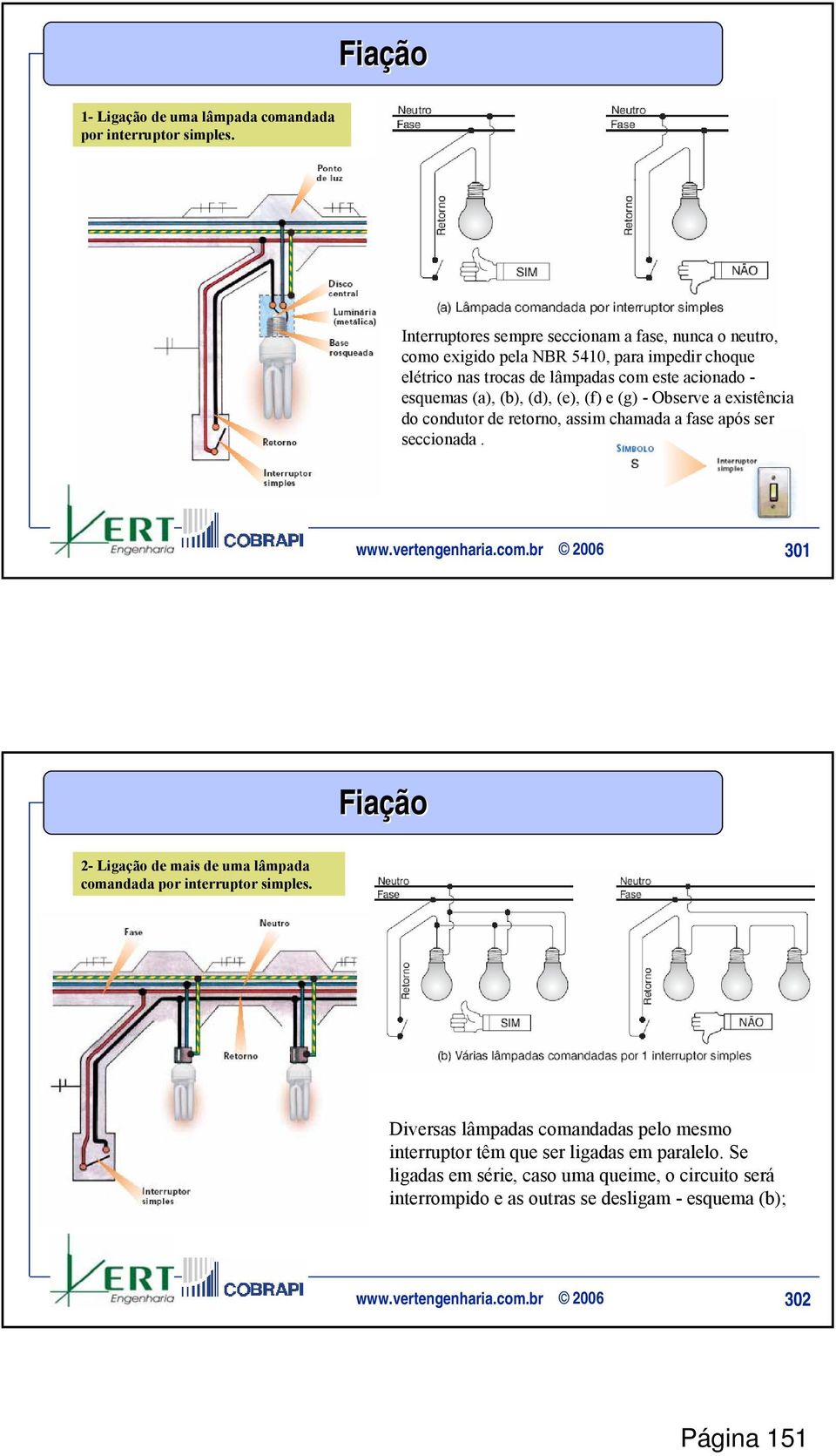 esquemas (a), (b), (d), (e), (f) e (g) - Observe a existência do condutor de retorno, assim chamada a fase após ser seccionada.