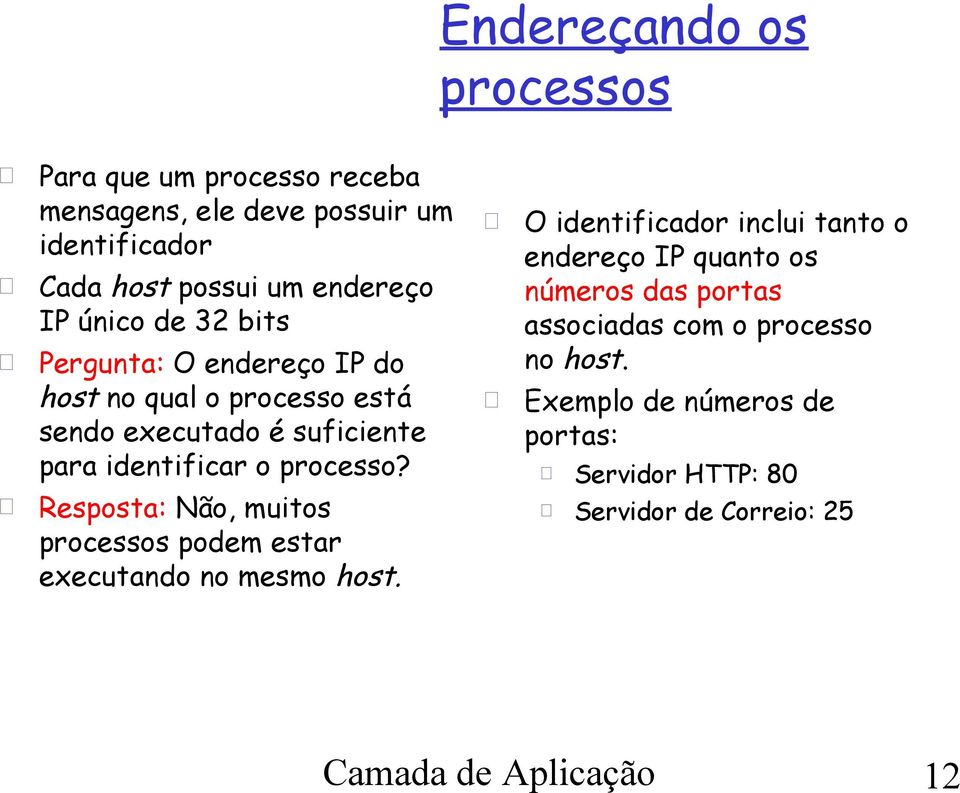 O identificador inclui tanto o endereço IP quanto os números das portas associadas com o processo no host.