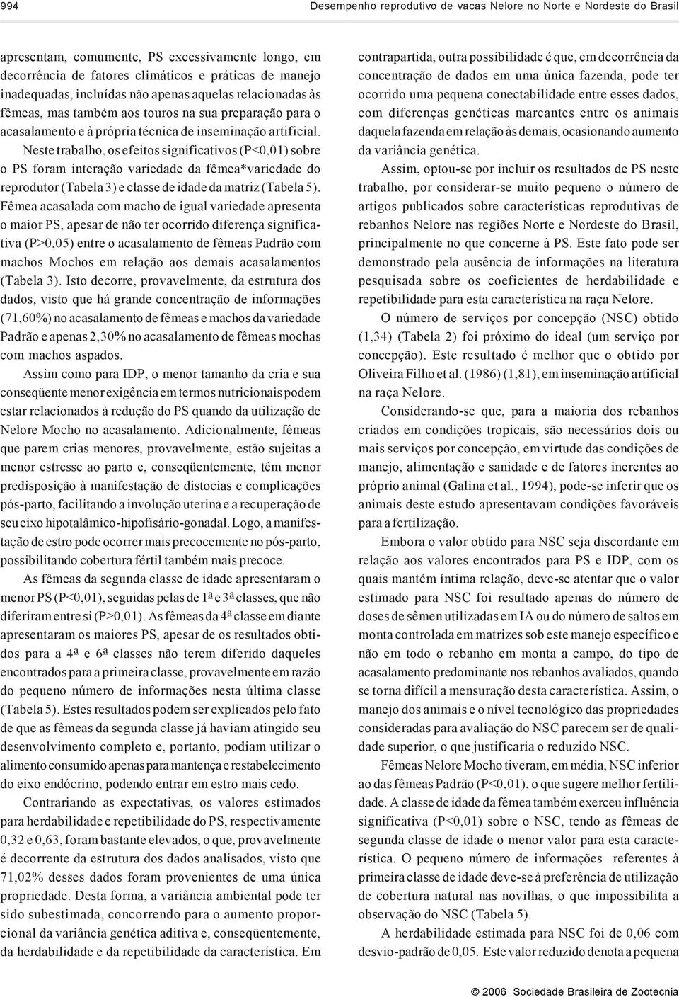 Neste trabalho, os efeitos significativos (P<0,01) sobre o PS foram interação variedade da fêmea*variedade do reprodutor (Tabela 3) e classe de idade da matriz (Tabela 5).