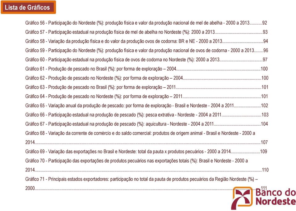 ..93 Gráfico 58 - Variação da produção física e do valor da produção ovos de codorna: BR e NE - 2000 a 2013.