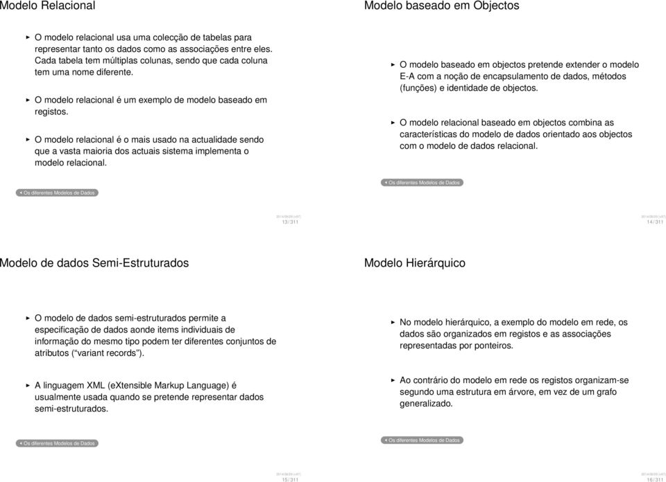 O modelo relacional é o mais usado na actualidade sendo que a vasta maioria dos actuais sistema implementa o modelo relacional.