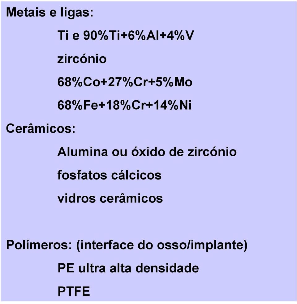 ou óxido de zircónio fosfatos cálcicos vidros cerâmicos