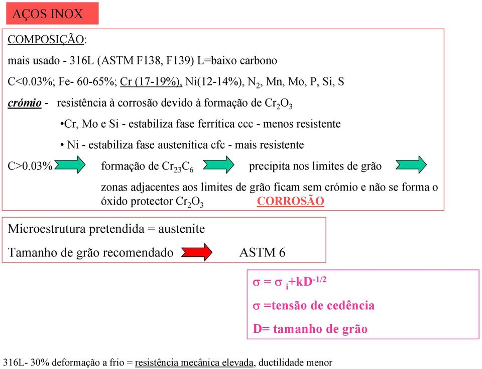 menos resistente Ni - estabiliza fase austenítica cfc - mais resistente C>0.