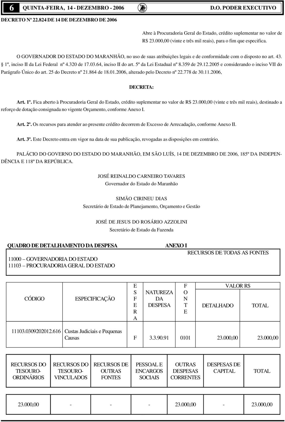 1º, inciso II da Lei Federal nº 4.320 de 17.03.64, inciso II do art. 5º da Lei Estadual nº 8.359 de 29.12.2005 e considerando o inciso VII do Parágrafo Único do art. 25 do Decreto nº 21.864 de 18.01.