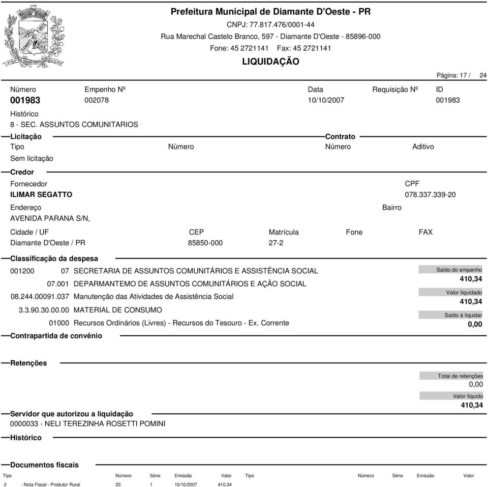 339-20 001200 07 SECRETARIA DE ASSUNTOS COMUNITÁRIOS E ASSISTÊNCIA SOCIAL 07.