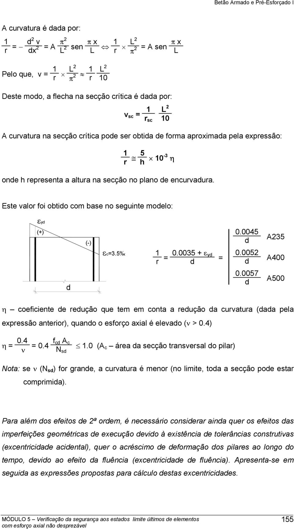 Este valor foi obtido com base no seguinte modelo: yd (+) d (-) εc=3.5 1 r = 0.0035 + ε yd d = 0.0045 d 0.0052 d 0.