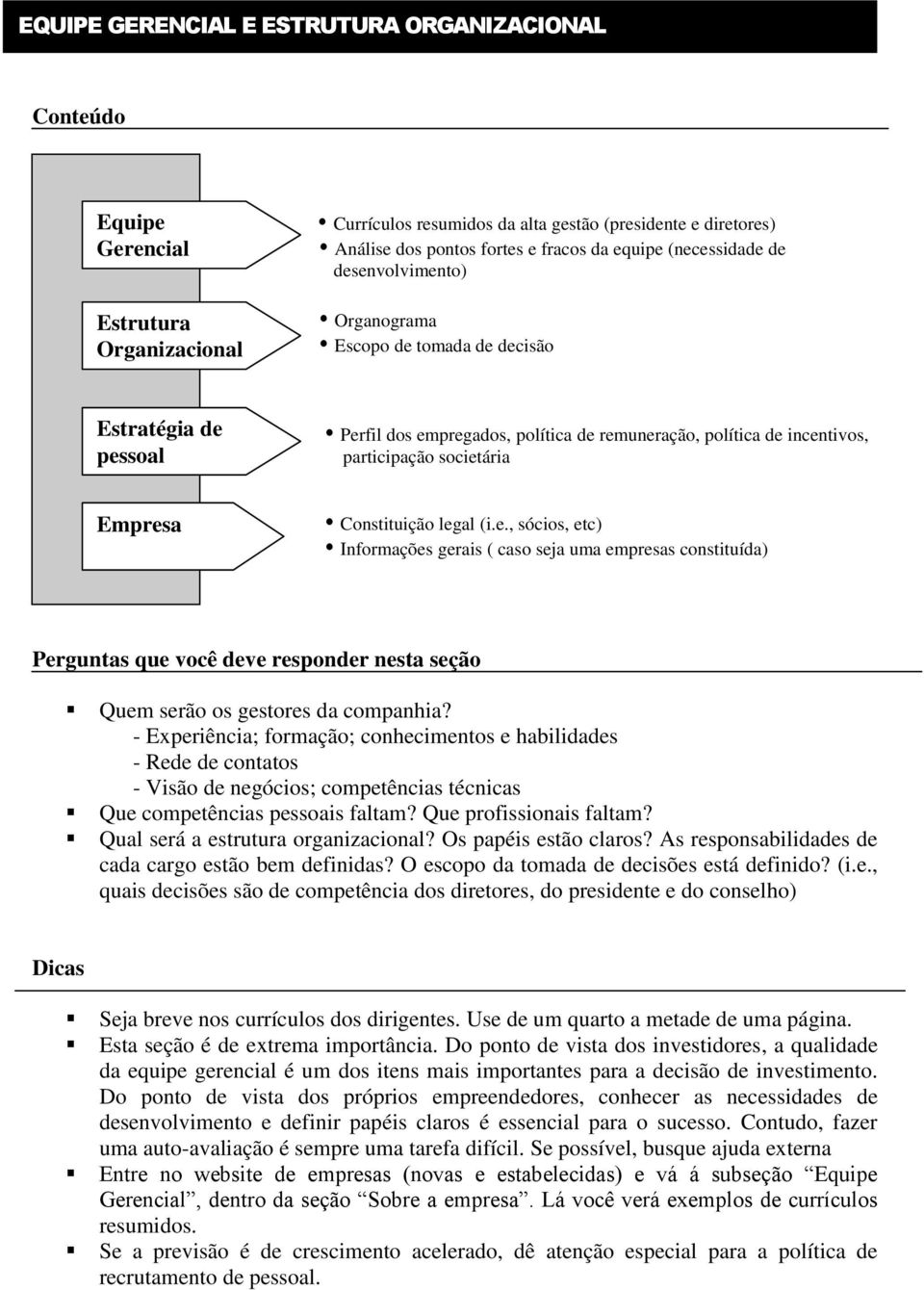 societária Empresa Constituição legal (i.e., sócios, etc) Informações gerais ( caso seja uma empresas constituída) Quem serão os gestores da companhia?