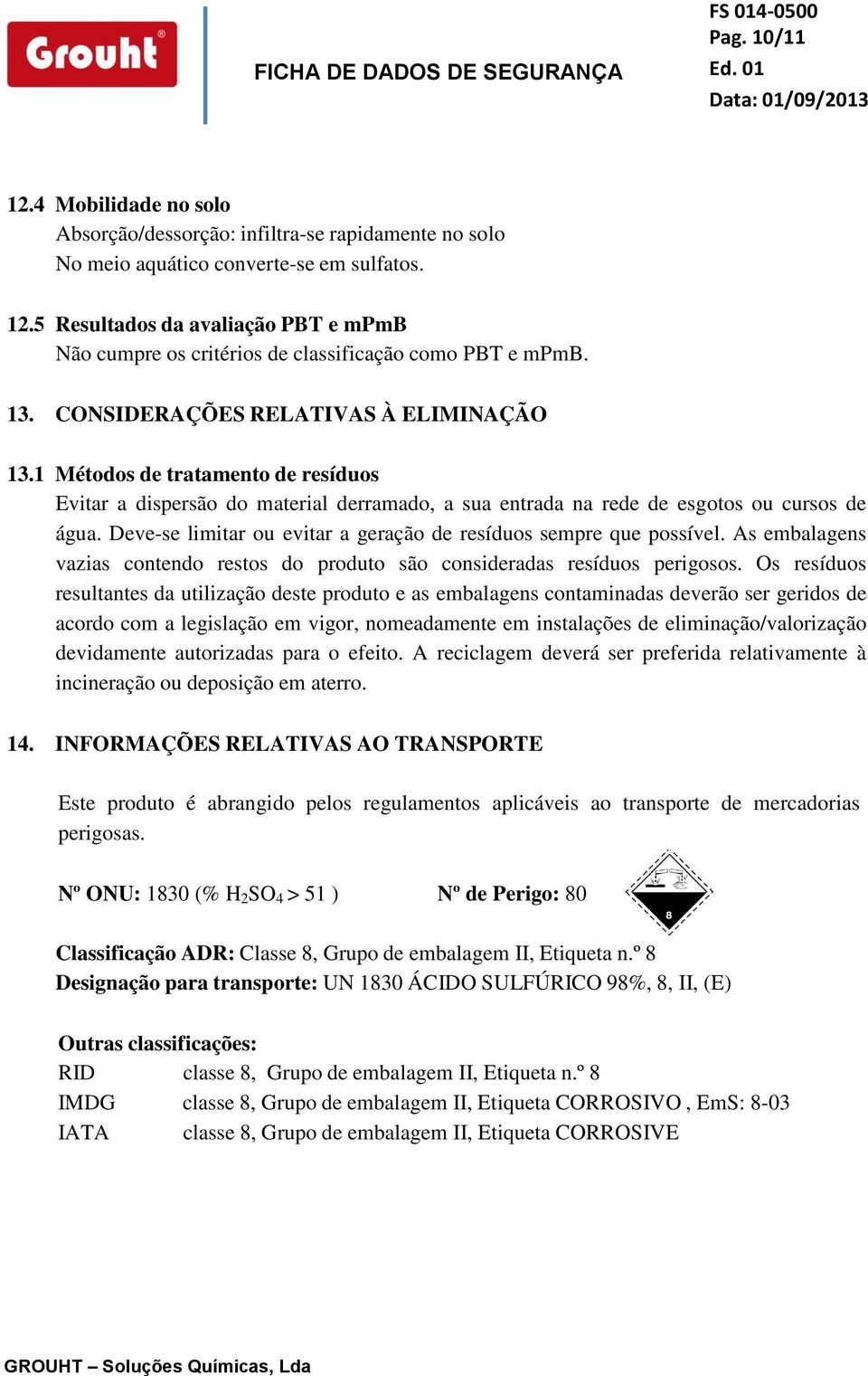 Deve-se limitar ou evitar a geração de resíduos sempre que possível. As embalagens vazias contendo restos do produto são consideradas resíduos perigosos.