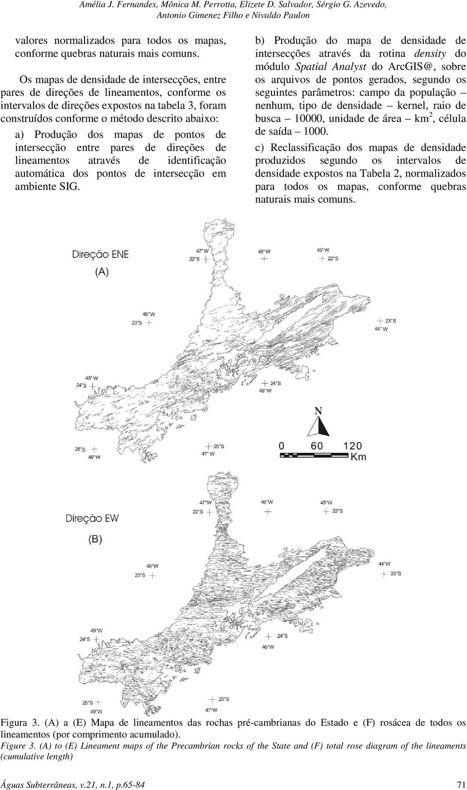 Produção dos mapas de pontos de intersecção entre pares de direções de lineamentos através de identificação automática dos pontos de intersecção em ambiente SIG.