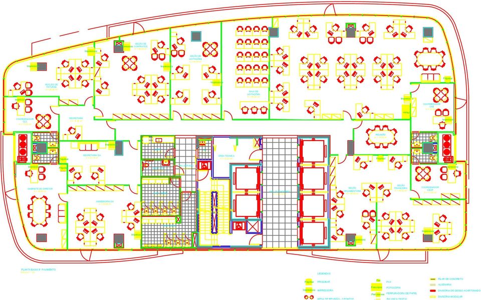 A = 15,45 m² REUNIÃO A = 19,55 m² DA A = 31,75 m² GABINETE DO DIRETOR A = 35,85 m² SEÇÃO