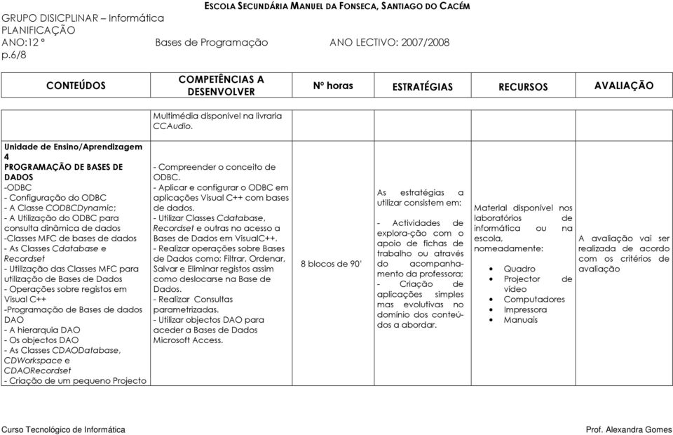 Recordset - Utilização das Classes MFC para utilização de Bases de Dados - Operações sobre registos em Visual C++ -Programação de Bases de dados DAO - A hierarquia DAO - Os objectos DAO - As Classes