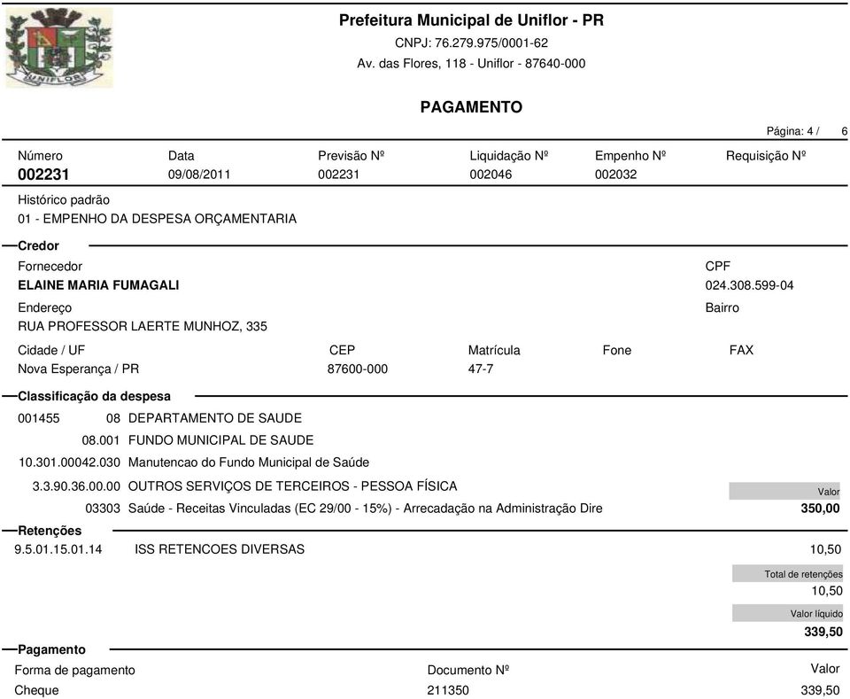 29/00-15%) - Arrecadação na Administração Dire