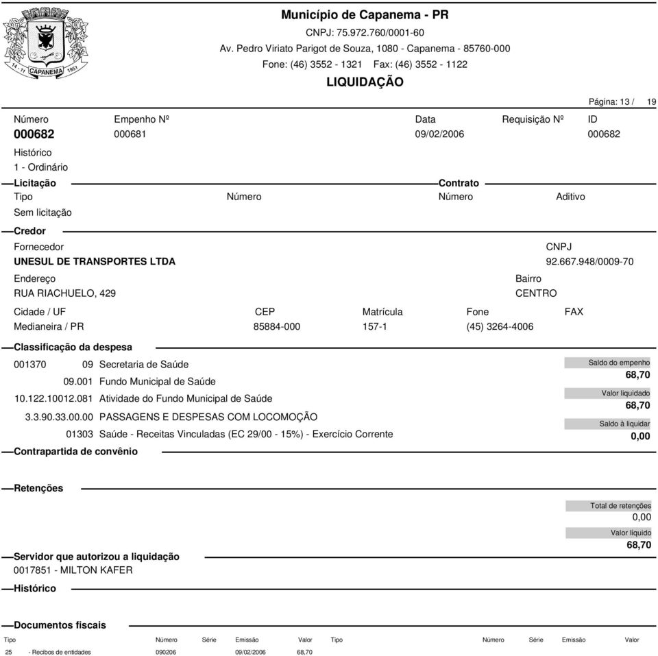 10012.081 Atividade do Fundo Municipal de Saúde 3.3.90.33.00.00 PASSAGENS E DESPESAS COM LOCOMOÇÃO 01303 Saúde - Receitas